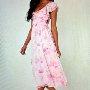 Lulu's Pink Floral Midi Dress